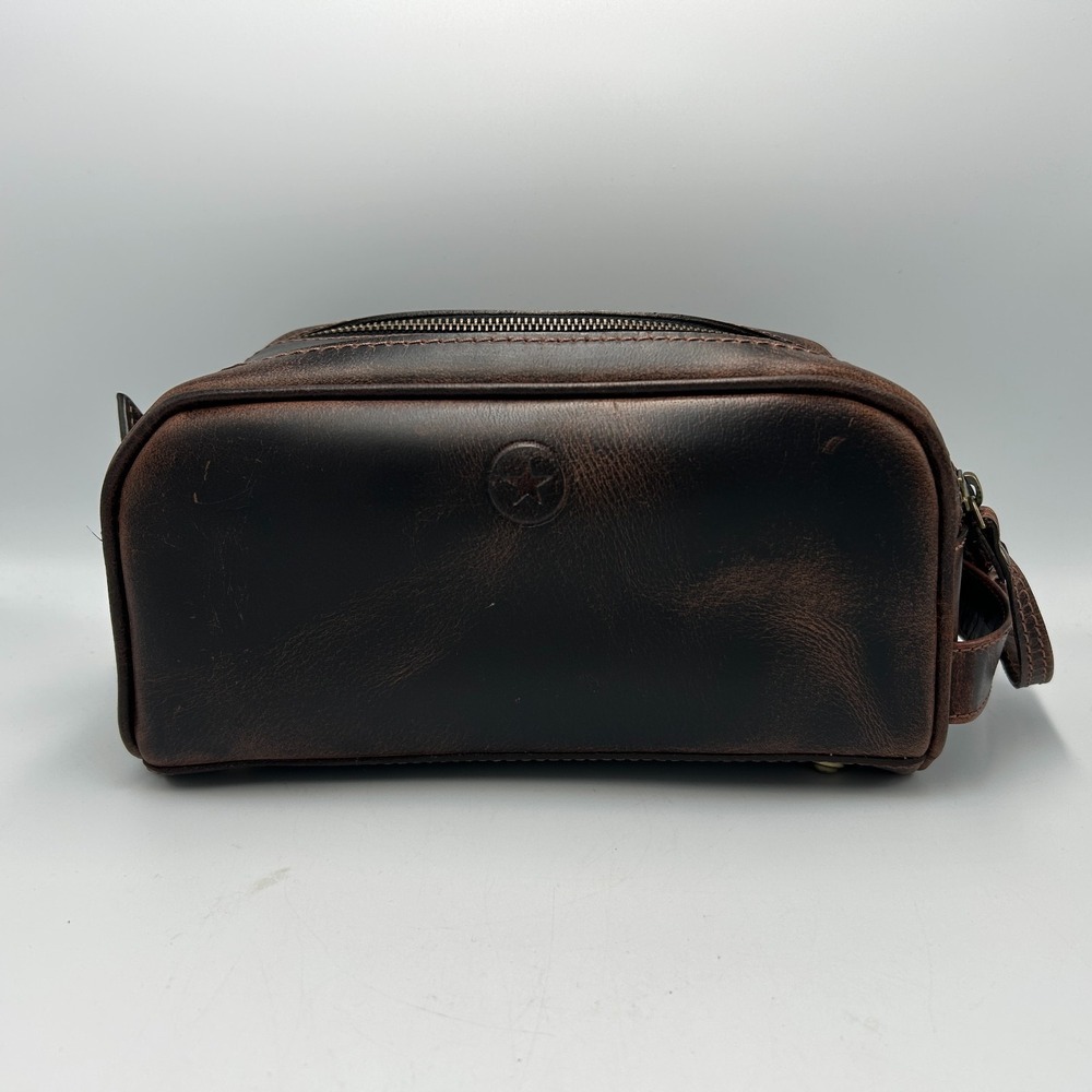 Aaron Leather Goods Premium 100% Genuine Leather Brown Toiletry Pouch Bag Travel